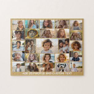 Puzzle Collage de 25 photos - Texte personnalisé - Or Cha