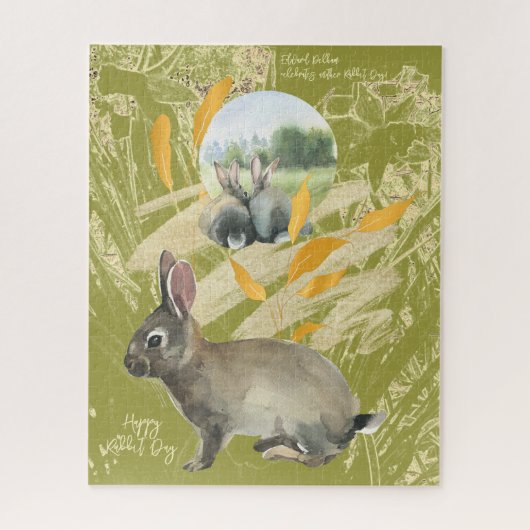 Puzzle Collage de chaux personnalisé Aquarelle Rabbit (Vertical)