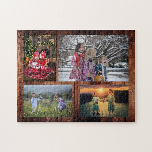 Puzzle Collage de famille 4 photos sur bois rustique puzz (Horizontal)