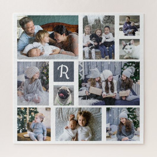 Puzzle Collage de photos de famille Monogrammed White 10  (Vertical)