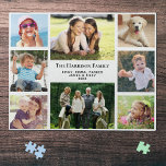 Puzzle Collage de photos de famille personnalisé<br><div class="desc">Un collage photo amusant puzzle gardien de puzzle que votre famille va chérir et profiter pendant des années. Vous pouvez personnaliser avec huit photos de famille,  votre nom de famille et vos prénoms et l'année ou tout autre texte personnalisé.</div>