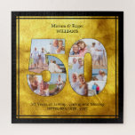 Puzzle Collage de photos de l'Mariage Gold brossé 50 ans<br><div class="desc">Puzzle en or brossé et en noir sur mesure avec le collage photo numéro 50 pour un cinquantième anniversaire Mariage. Tout le libellé peut être personnalisé et le modèle photo est configuré pour vous pour ajouter 11 de vos photos préférées. Un cadeau unique personnalisé pour l'anniversaire de l'mariage d'or -...</div>