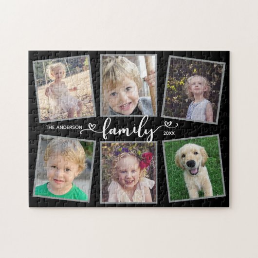 Puzzle Collage de photos des coeurs de script familial (Horizontal)