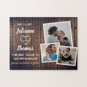 Puzzle Collage de photos en bois rustique Élégant mariage