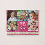 Puzzle Collage de photos familiales Meilleure grand-mère<br><div class="desc">Donnez à votre grand-mère ce puzzle familial amusant pour toute occasion... anniversaire,  Noël ou jour de grand-parent. Personnalisez ceci avec 5 photos de ses petits-enfants. "Best Grandma Ever" apparaît dans une combinaison de texte clair et de script pour la typographie moderne. Le puzzle propose arrière - plan rose framboise.</div>