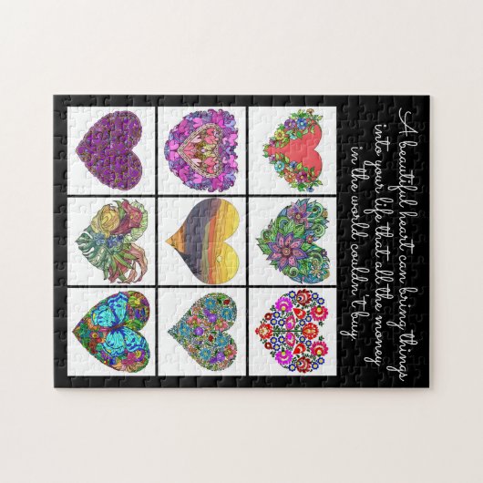 Puzzle Collage des Coeurs Peints, avec Citation (Horizontal)
