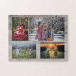 Puzzle Collage familial 4 photos sur bois rustique<br><div class="desc">Collage photo de famille puzzle Vous pouvez le personnaliser et ajouter vos plus belles photos. Super !</div>