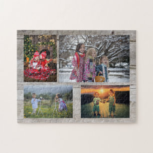 Puzzle Collage familial 4 photos sur bois rustique
