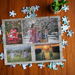 Puzzle Collage familial 4 photos sur bois rustique<br><div class="desc">Collage photo de famille puzzle Vous pouvez le personnaliser et ajouter vos plus belles photos. Super !</div>