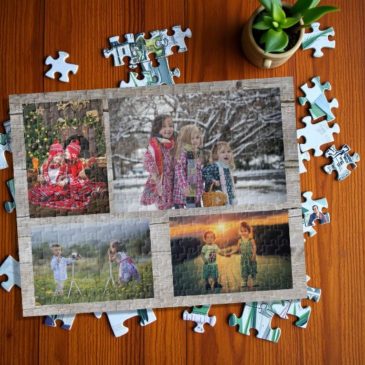 Puzzle Collage familial 4 photos sur bois rustique