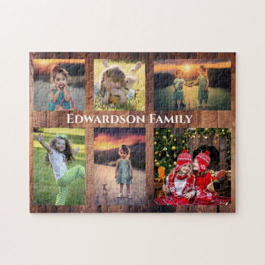 Puzzle Collage familial 6 photos et nom de famille (Horizontal)