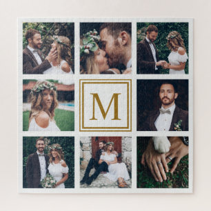 Puzzle Collage personnalisé 8 Mariages Photo Gold Monogr