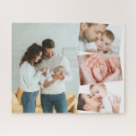 Puzzle Collage photo bébé avec ZigZag Montage photo<br><div class="desc">Créez votre propre puzzle photo bébé avec 4 de vos photos préférées. Le modèle photo est mis en place pour créer un collage photo avec une photo principale,  légèrement recouvert des trois autres photos en zigzag vertical. Vos images sont affichées en format portrait et paysage avec des cadres blancs.</div>