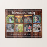 Puzzle Collage photo de famille rustique monogrammed 8 ph<br><div class="desc">Collage photo de famille de 8 photos monogrammed puzzle puzzle. Vous pouvez le personnaliser et ajouter vos plus belles photos,  nom et texte. Super !</div>