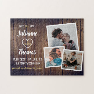 Puzzle Collage photo en bois rustique Mariage élégant Sau
