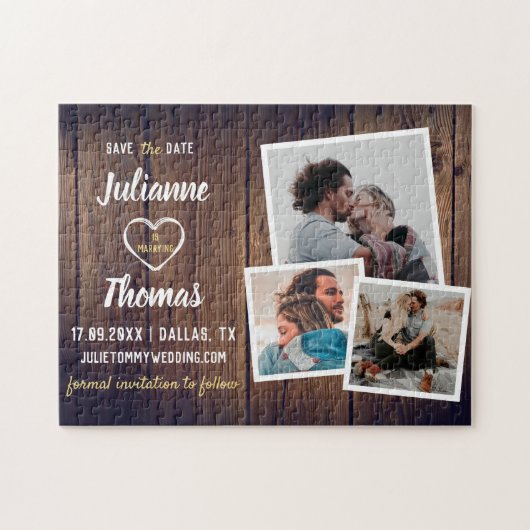 Puzzle Collage photo en bois rustique Mariage élégant Sau (Horizontal)