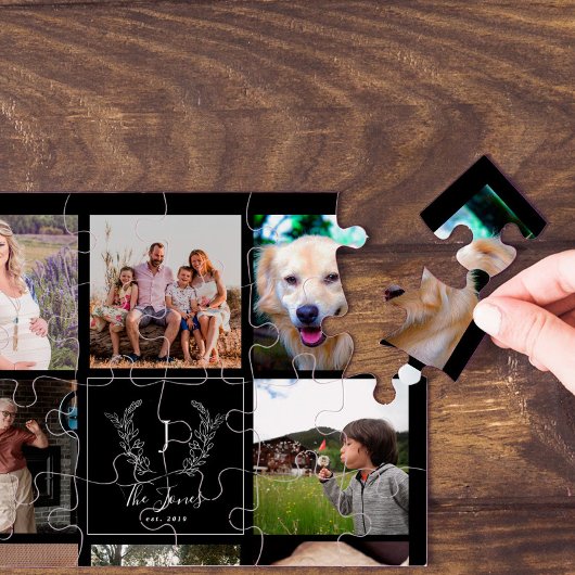 Puzzle Collage photo familial de 8 monogramme nom souveni