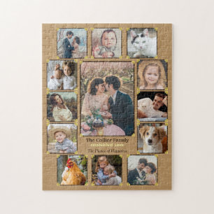 Puzzle Collage Photo Famille Rustique Burlap 13 Photos Pe