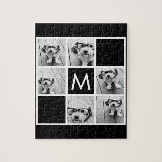 Puzzle Collage photo noir et blanc 6 Monogramme personnal (Vertical)