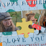 Puzzle Collage photo personnalisé amour papa cadeau Fête<br><div class="desc">Ballons rouges,  vert menthe et jaune-orangé sur un arrière - plan bleu pastel,  vos trois photos et texte de marine sur mesure pour faire un joli joli joli cadeau de Fête des pères pour votre père ou grand-père!</div>