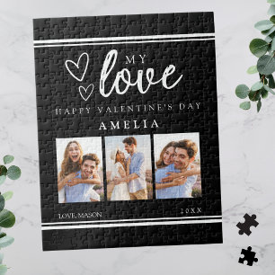 Puzzle Collage photo Saint-Valentin Moderne Noir et Heure