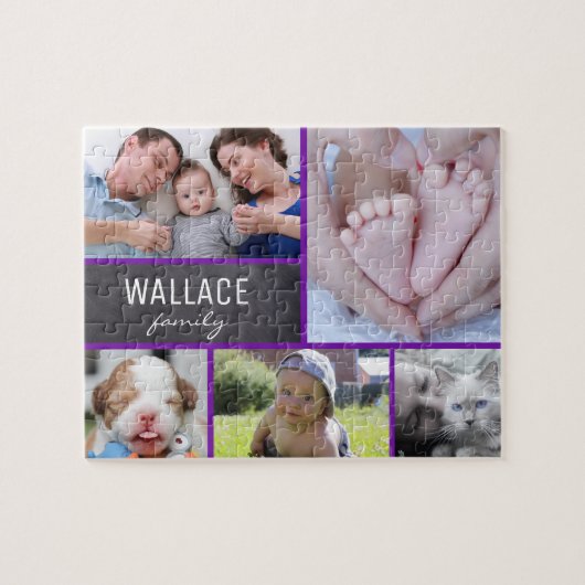 Puzzle Collage photos nom de famille violet (Horizontal)