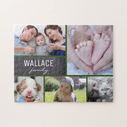 Puzzle Collage photos with family name multiple pictures (Horizontal)
