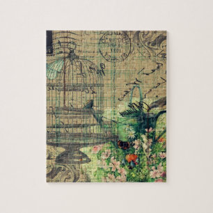 Puzzle Collage vintage w/Bird et jardin de cage à oiseau