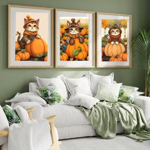 Puzzle Collection de Citrouilles d'automne Cute Cat
