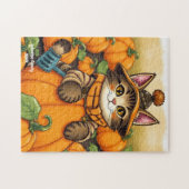 Puzzle Collection de Citrouilles d'automne Cute Cat (Horizontal)