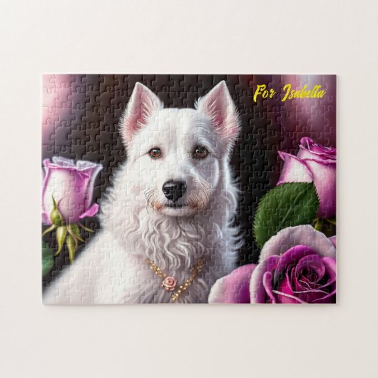 Puzzle Collection rose Et Chien Blanc (Horizontal)