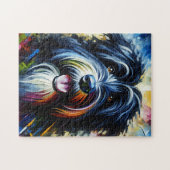 Puzzle Collie barbu | Noir | Impression acrylique de chie (Horizontal)