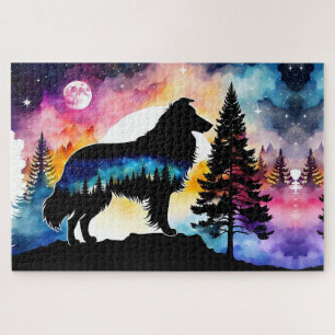Puzzle Collie sur le sommet de la montagne sur la forêt c
