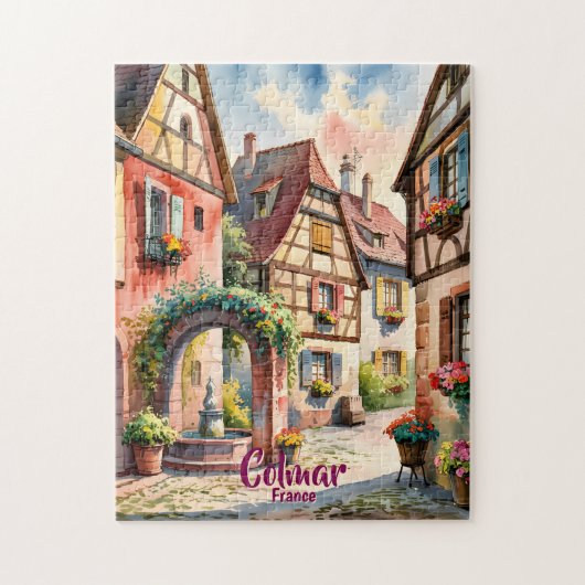 Puzzle Colmar France Alsace Watercolor Travel Custom Text (Vertical)