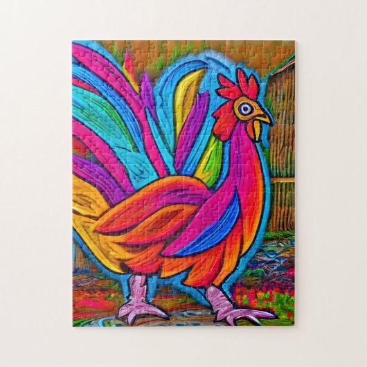 Puzzle Coloré Abstrait Cartoon Barn Rooster (Vertical)