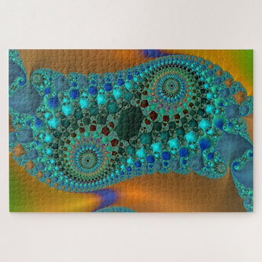 Puzzle Coloré Turquoise Holographique Fractal Art Abstrai (Horizontal)