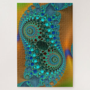 Puzzle Coloré Turquoise Holographique Fractal Art Abstrai