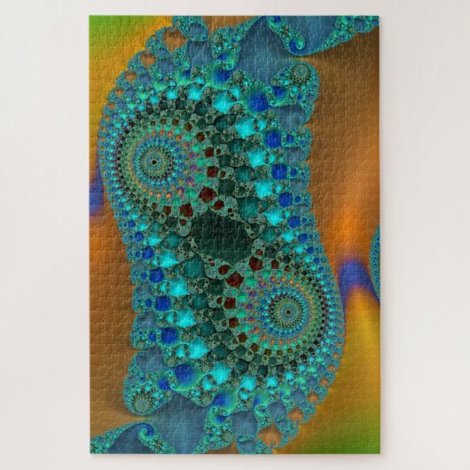Puzzle Coloré Turquoise Holographique Fractal Art Abstrai (Vertical)