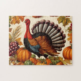 Puzzle Coloré Vintage Thanksgiving Harvest et Turquie