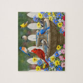 Puzzle Colorful Birds Spring Garden Flowers Bird Bath (Vertical)