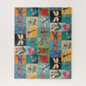 Puzzle Colorful Dragonflies And Roses Patchwork (Vertical)