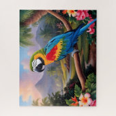 Puzzle Colorful Exotic Parrot Bird on the Branch  (Vertical)