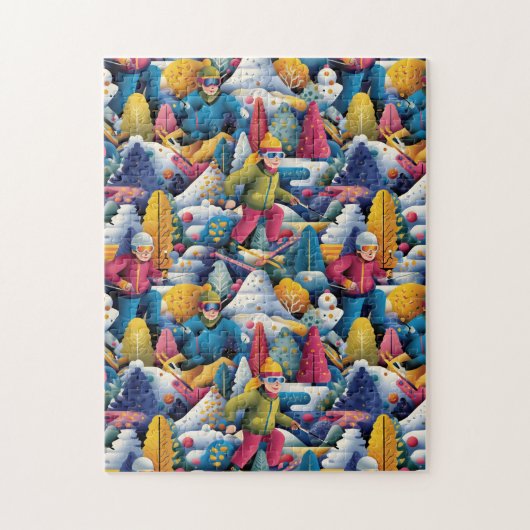 Puzzle Colorful Snow Skiers Collage (Vertical)