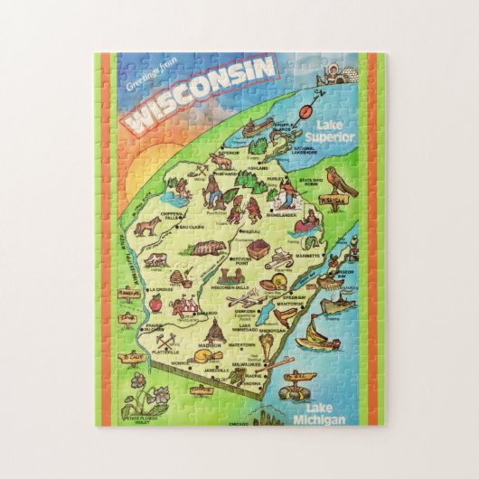 Puzzle Colorful Wisconsin Postcard 11x14 (Vertical)