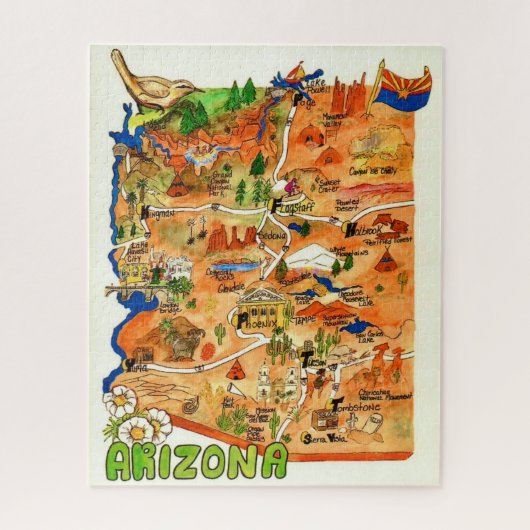 Puzzle Colorfully Illustrated 16x20 Arizona Map  (Vertical)