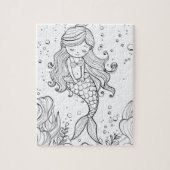 Puzzle Coloriage Océan Sirène Mignonne (Vertical)