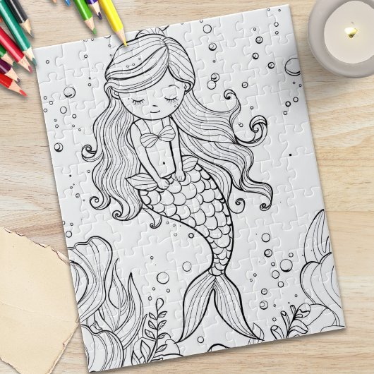 Puzzle Coloriage Océan Sirène Mignonne