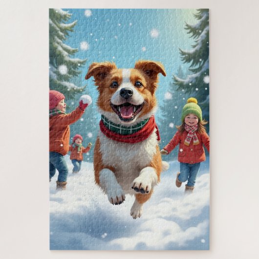 Puzzle Combat de boules de neige de Border Terrier Peintu (Vertical)