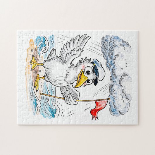 Puzzle Comic Bird Beach Wind Check Postcard (Horizontal)