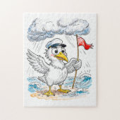 Puzzle Comic Bird Beach Wind Check Postcard (Vertical)